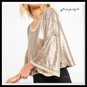 NWT Free People Champagne Gold Sequin Top Small